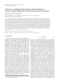 Criterion for Constitutional Supercooling at Solid-Liquid Interface in Initial Transient Solidiﬁcation with Varying Solute Content at Interface