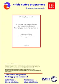 Decentralisation and Local Government in Bolivia