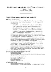 REGISTER of MEMBERS' FINANCIAL INTERESTS As at 27