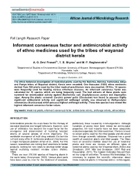 Informant Consensus Factor and Antimicrobial Activity of Ethno Medicines Used by the Tribes of Wayanad District Kerala