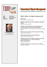 Sir Elihu Lauterpacht QC Issue : Vol