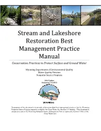 Stream and Lakeshore Restoration Best Management Practice Manual Conservation Practices to Protect Surface and Ground Water