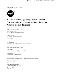 A History of the Lightning Launch Commit Criteria and the Lightning Advisory Panel for America’S Space Program