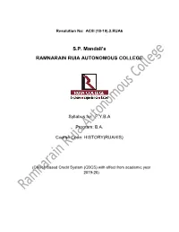 Syllabus For: FYBA Program: BA Course Code: HISTORY(RUAHIS)