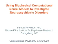 Using Biophysical Computational Neural Models to Investigate