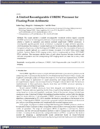 A Unified Reconfigurable CORDIC Processor for Floating-Point Arithmetic