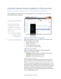 Preemptive Solutions Runtime Intelligence for Windows Phone