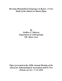 Reviving Marginalized Languages in Kenya: a Case Study of Sabaot on Mount Elgon