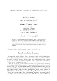 Mathematisches Forschungsinstitut Oberwolfach Analytic Number Theory