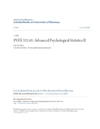 PSYX 521.01: Advanced Psychological Statistics II Daniel J