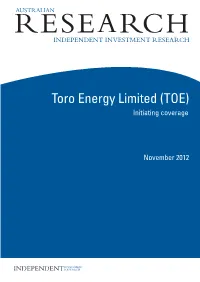 Toro Energy Limited (TOE) Initiating Coverage