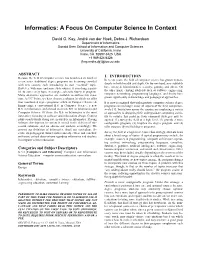 Informatics: a Focus on Computer Science in Context