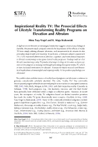 Inspirational Reality TV: the Prosocial Effects of Lifestyle Transforming Reality Programs on Elevation and Altruism