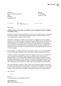 Vattenfall Response to Open Letter: Consultation on Income Adjusting Event Policy in Offshore Transmission Licences