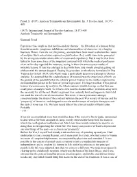 Freud, S. (1937). Analysis Terminable and Interminable. Int. J. Psycho-Anal., 18:373- 405