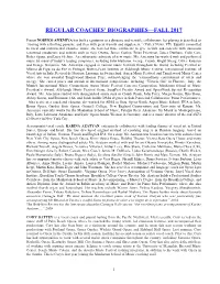 Regular Coaches' Biographies—Fall 2017