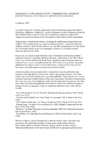 Submission to the Productivity Commission Re Copyright Restrictions on the Parallel Importation of Books