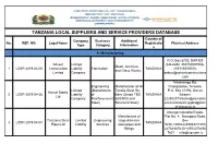 TANZANIA LOCAL SUPPLIERS and SERVICE PROVIDERS DATABASE Country of Company Business Additional No