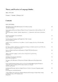 Theory and Practice in Language Studies Contents