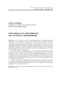 161 Performance Art, Performativity And