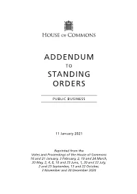 Addendum to the Standing Orders 11 January 2021
