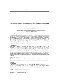 Bryophyte Diversity in Mukteshwar (Uttarakhand): an Overview