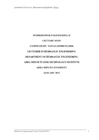 Hydropower Engineering Ii Lecture Note Compiled By