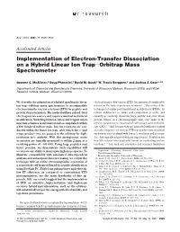 Implementation of Electron-Transfer Dissociation on a Hybrid Linear Ion Trap-Orbitrap Mass Spectrometer