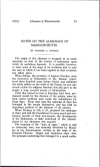 Notes on the Almanacs of Massachusetts