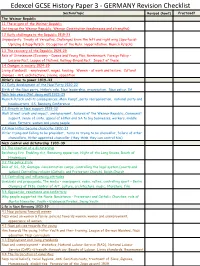 Edexcel GCSE History Paper 3 - GERMANY Revision Checklist Section/Topic Revised (How?) Practised? the Weimar Republic 1.1 the Origins of the Weimar Republic