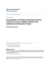 Establishment of Turfgrass from Seed and Sod in Sand Based Systems Combining Sprinkler and Subsurface Drip Irrigation Systems