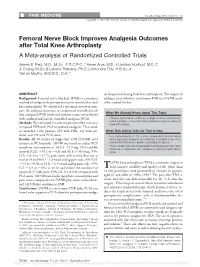 Femoral Nerve Block Improves Analgesia Outcomes After Total Knee Arthroplasty a Meta-Analysis of Randomized Controlled Trials