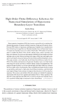 High-Order Finite-Difference Schemes for Numerical Simulation of Hypersonic Boundary-Layer Transition
