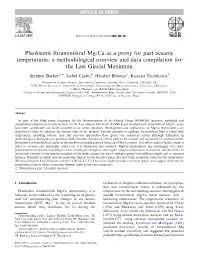 Planktonic Foraminiferal Mg/Ca As a Proxy for Past Oceanic Temperatures: a Methodological Overview and Data Compilation for the Last Glacial Maximum