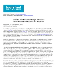 Violinist Tim Fain and Google Introduce New Virtual Reality Video for Youtube