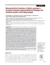 Neuroprotective Functions of Alpinia Galanga in Forebrain Ischemia Induced Neuronal Damage and Oxidative Insults in Rat Hippocampus