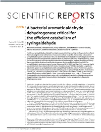 A Bacterial Aromatic Aldehyde Dehydrogenase Critical for The