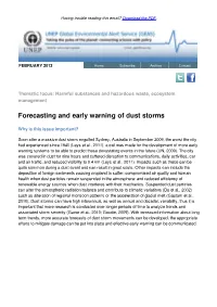 Forecasting and Early Warning of Dust Storms