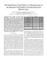 Self-Interference Cancellation Via Beamforming in an Integrated Full Duplex Circulator-Receiver Phased Array