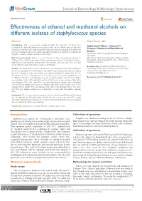 Effectiveness of Ethanol and Methanol Alcohols on Different Isolates of Staphylococcus Species