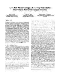 Let's Talk About Storage & Recovery Methods for Non-Volatile Memory