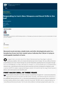 Responding to Iran's New Weapons and Naval Drills in the Gulf by Farzin Nadimi