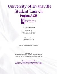 University of Evansville Student Launch Team, Project ACE, Will Design, Develop, and Launch a Reusable Rocket