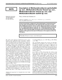 Description of Methanobrevibacter Gottschalkii Sp. Nov