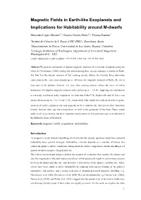 Magnetic Fields in Earth-Like Exoplanets and Implications for Habitability Around M-Dwarfs