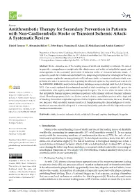 Antithrombotic Therapy for Secondary Prevention in Patients with Non-Cardioembolic Stroke Or Transient Ischemic Attack: a Systematic Review