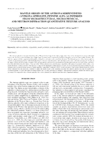 Antrona Ophiolite, Pennine Alps) As Inferred from Microstructural, Microchemical, and Neutron Diffraction Quantitative Texture Analysis