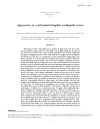 Approaches to Continental Intraplate Earthquake Issues