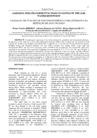 Assessing Pedotransfer Functions to Estimate the Soil Water Retention