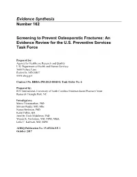 Screening to Prevent Osteoporotic Fractures: an Evidence Review for the U.S